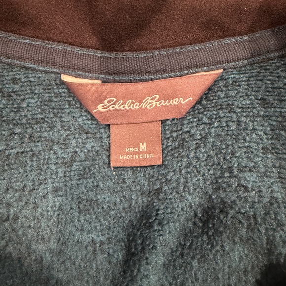 Eddie Bauer Men’s Medium Blue with Black Trim Quarter Zip Pullover Sweater - Picture 3 of 3